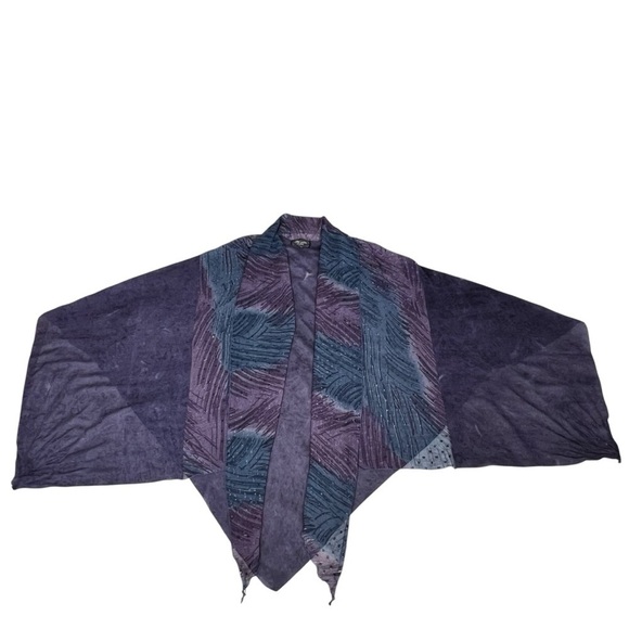 SOO HOO ARTWEAR Purple Blue Sheer Open Front Kimono Sarong Wrap Sz L/XL - Picture 7 of 16